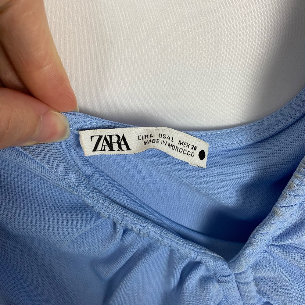 Zara Light Blue Ruched Midi Dress - Picture 4 of 5